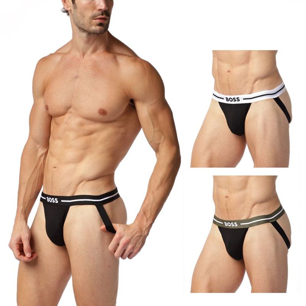Boss Mens 3-Pack Cotton Stretch Bold Jock Strap Bold Large Black - NIB $45